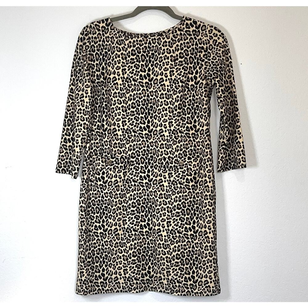 Jude Connally Shift Dress Size XS Animal Leopard Print Pockets 3/4 Sleeves Short
